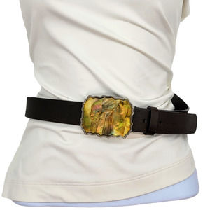J. Jill Abalone Buckle Dark Brown Leather Belt - Size L